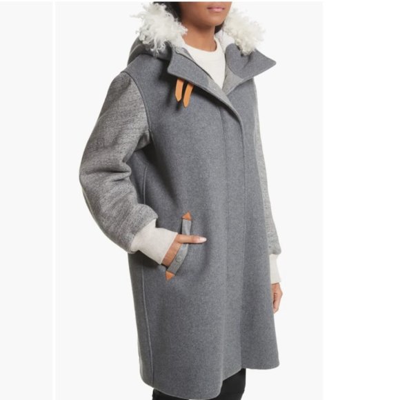 rag & bone XS Laporta Shearling Trim Wool Blend Hooded Winter Coat Gray Jacket - Picture 1 of 16